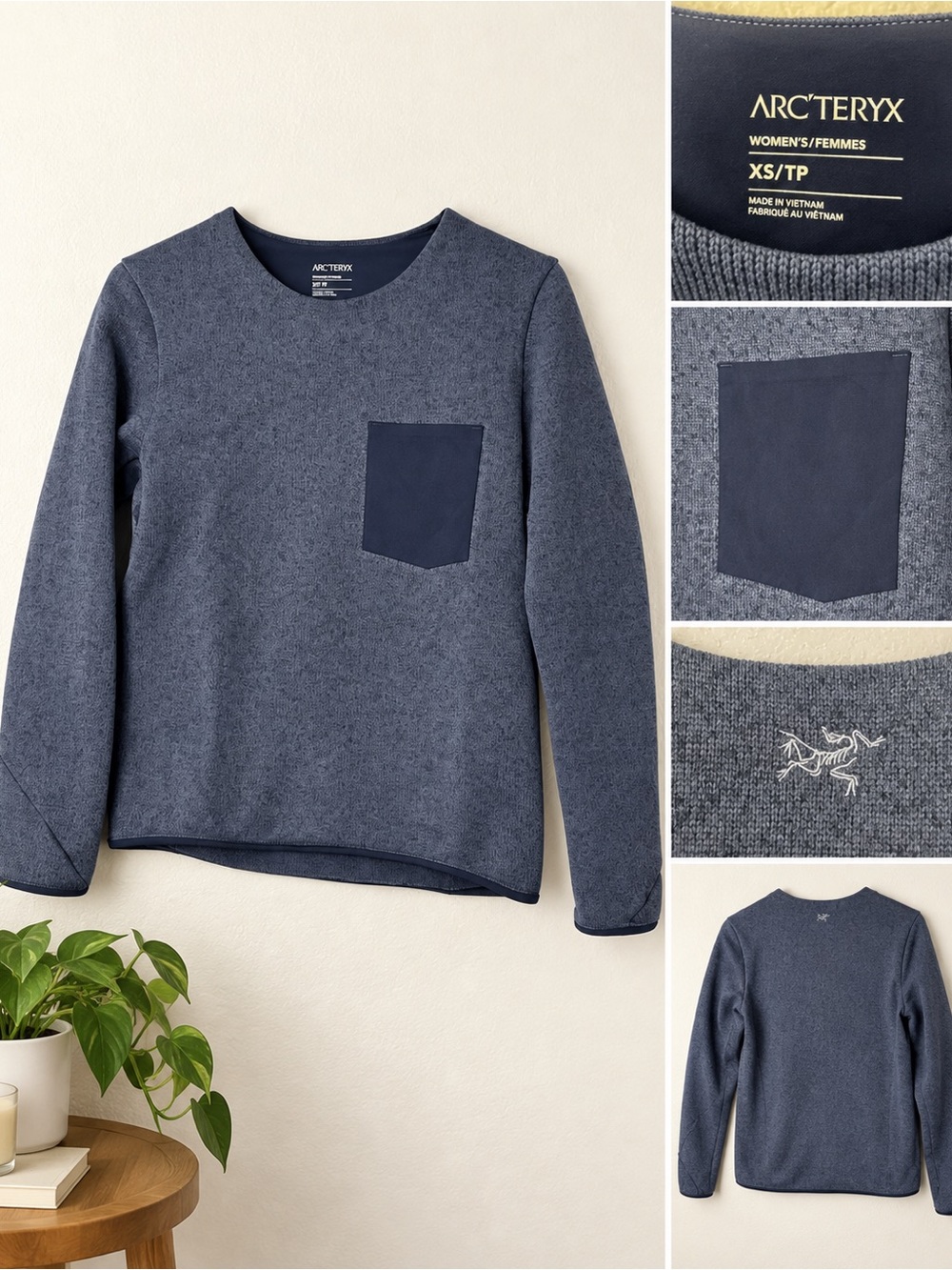 Arc’teryx Women’s XS Covert Fleece Pullover Sweater Navy Blue Gray Pocket